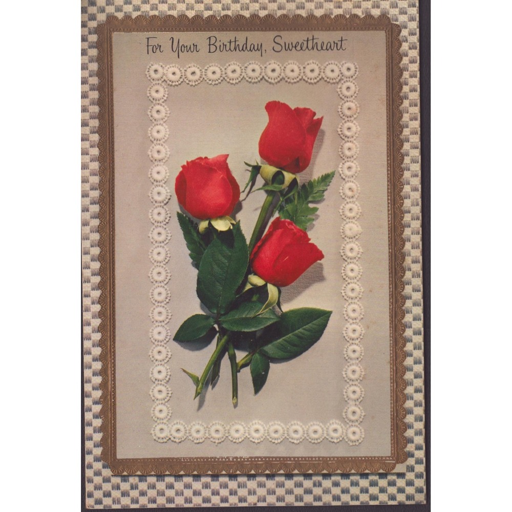 Vintage 1950s Hallmark Birthday Card Sweetheart Red Roses Signed 4.5x6.5